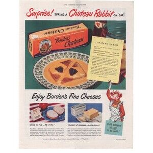 Vintage Original Bordens Cheese Magazine Advertisement 1950s Recipe Elsie Cow